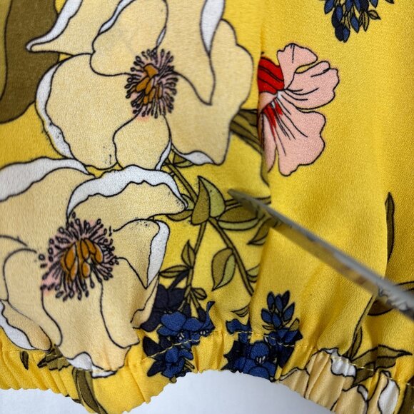 Heart + Hips Floral Crop Top‎ Women’s Medium Yellow Boho Blouse Puff Sleeves - Picture 7 of 15